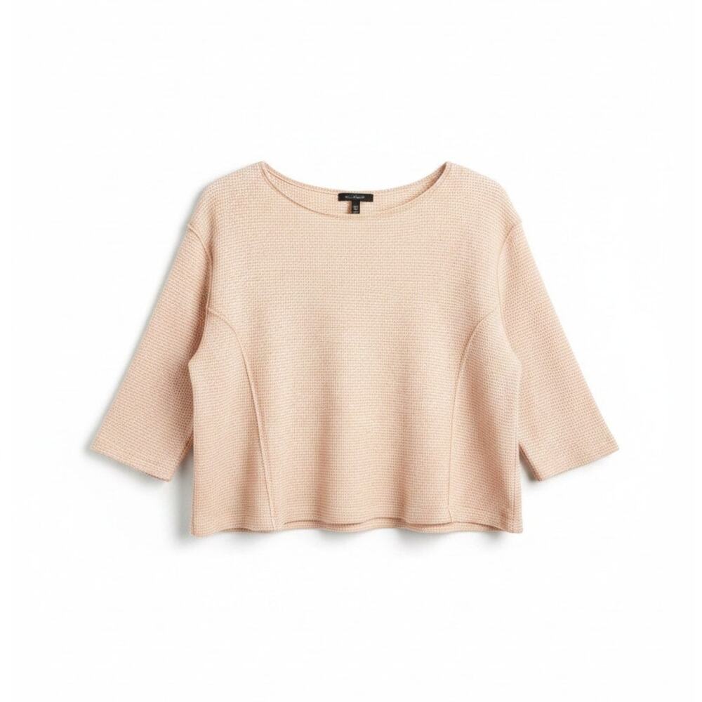 WE THE FREE Waffle Knit Thermal Raw Seams Cropped Boatneck Top - Size L